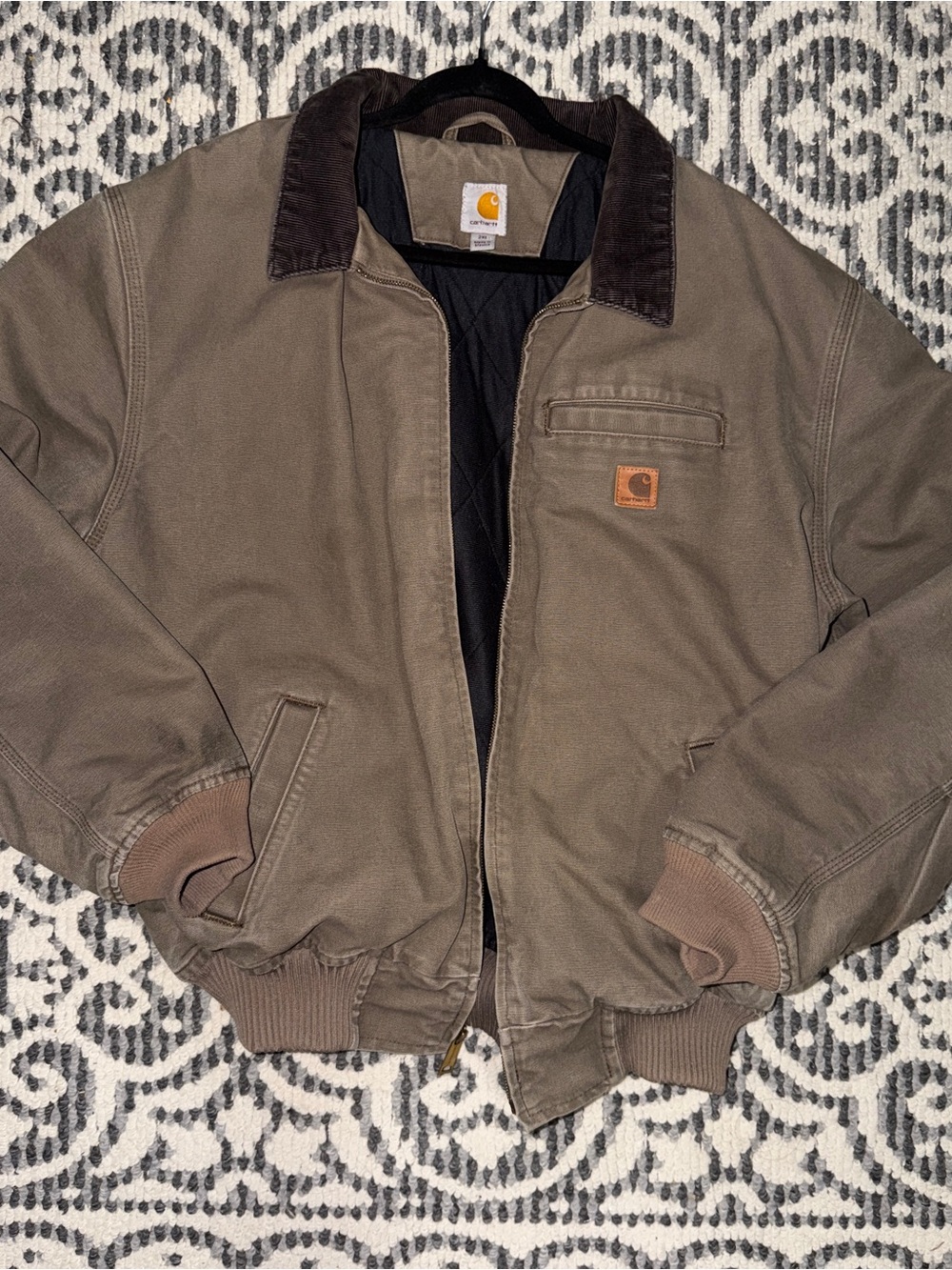 Carhartt Brown/Tan Work Bomber Jacket with Corduroy Collar